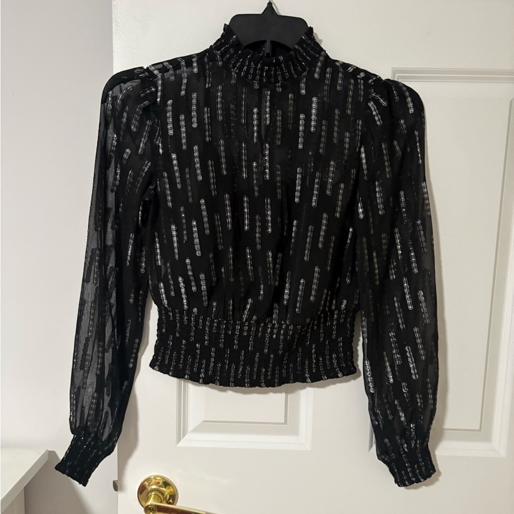 Express Black Sheer Blouse with Silver Accents